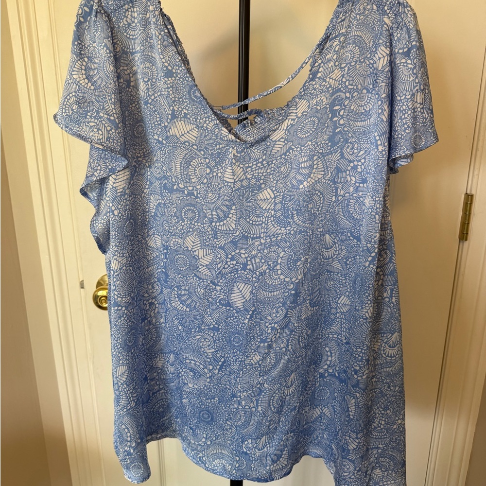 Papermoon Light Blue Paisley Flutter Sleeve Top